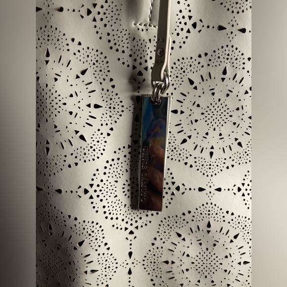 Vince Camuto Leila Laser Cut Leather Shoulder Tote in Blue Hint with Silver - Picture 4 of 8